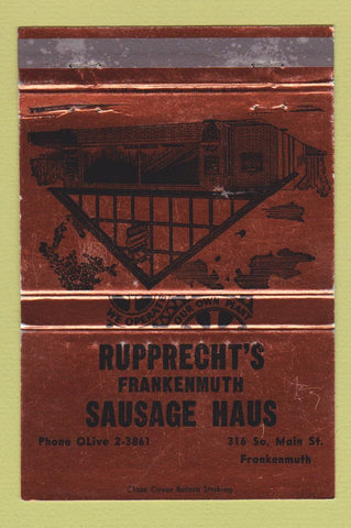 Matchbook Cover - Rupprecht's Sausage Haus Frankenmuth MI BRONZE WEAR 40 Strike