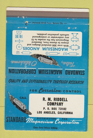 Matchbook Cover - RM Riddell Standard Magnesium Los Angeles CA 40 Strike