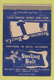 Matchbook Cover - Sterling Bolt Company Chicago IL 40 Strike