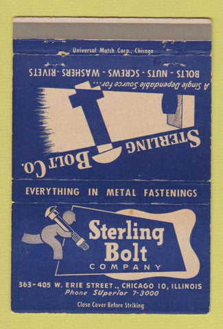 Matchbook Cover - Sterling Bolt Company Chicago IL 40 Strike