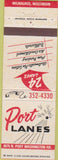 Matchbook Cover - Port Lanes bowling Milwaukee WI billiards