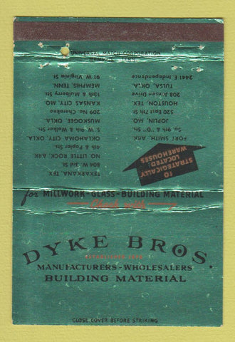Matchbook Cover - Dyke Bros Building Materials 40 Strike
