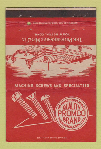 Matchbook Cover - Progressive Manufacturing Torrington CT 40 Strike