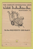 Matchbook Cover - Reflecto Liner Wald Industries Montgomery PA 22 Strike Feature