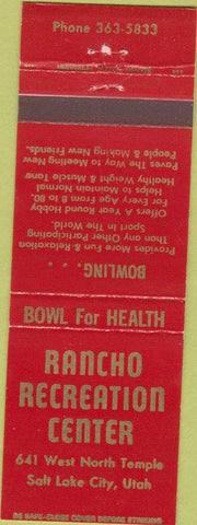 Matchbook Cover - Rancho Recreation bowling Salt Lake City UT