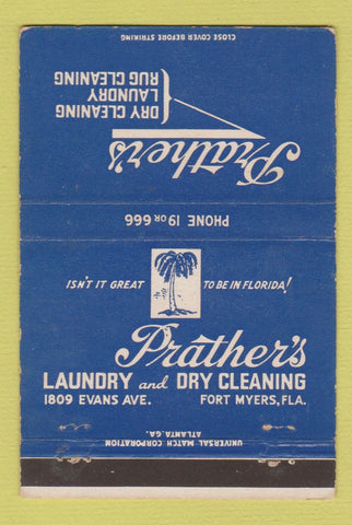 Matchbook Cover - Prather's Laundry Dry Cleaning Fort Myers FL 40 Strike
