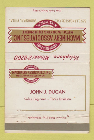 Matchbook Cover Machinery Associates Heavy Metal Working Wynnewood PA 40 Strike