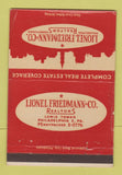 Matchbook Cover - Lionel Friedmann Real Estate Philadelphia PA WEAR 40 Strike