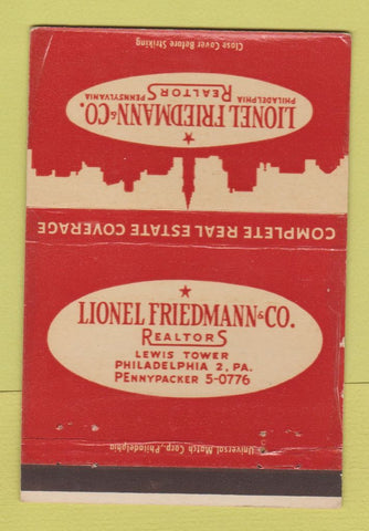 Matchbook Cover - Lionel Friedmann Real Estate Philadelphia PA WEAR 40 Strike
