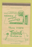 Matchbook Cover - Tropical Window Company Greenville SC 40 Strike