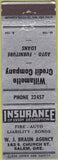Matchbook Cover - WJ Braun Insurance Salem OR