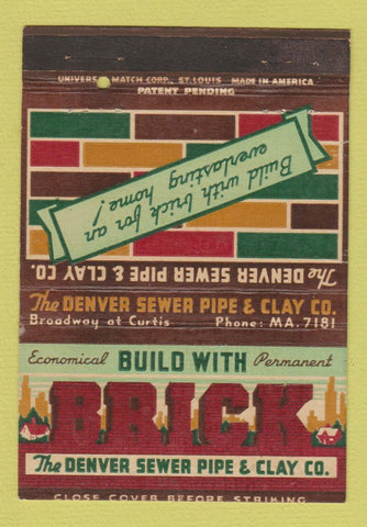 Matchbook Cover - Denver Sewer Pipe and Clay Colorado WEAR 40 Strike