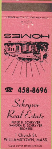 Matchbook Cover - Schryver Real Estate Williamstown MA pink