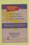 Matchbook Cover - Clarion Radio Warwick Manufacturing Chicago IL 40 Strike