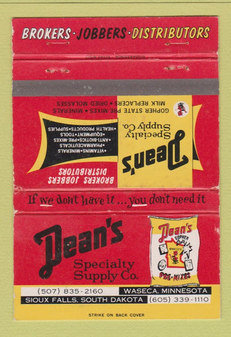 Matchbook Cover - Dean's Supply Waseca MN Sioux Falls SD WEAR 40 Strike