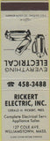 Matchbook Cover - Rickert Electric Williamstown MA greyish blue