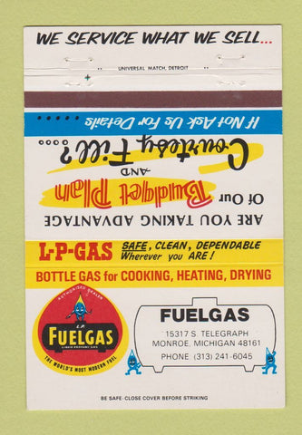 Matchbook Cover - LP Fuel Gas propane Monroe MI 40 Strike