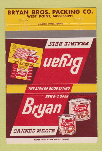Matchbook Cover - Bryan Canned Meats West Point MS 40 Strike