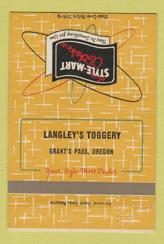 Matchbook Cover - Style Mart Men's Clothes Langley's Grants Pass OR 40 Strike