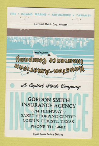 Matchbook Cover - Gordon Smith Insurance Corpus Christi TX 40 Strike