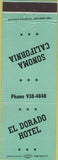 Matchbook Cover - El dorado Hotel Sonoma CA teal