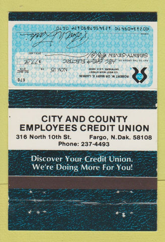 Matchbook Cover - City and County Employees Credit Union Fargo ND 40 Strike