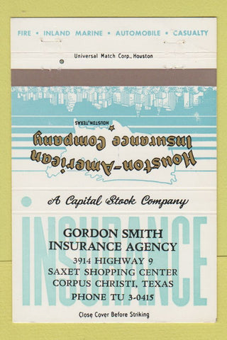Matchbook Cover - Gordon Smith Insurance Corpus Christi TX 40 Strike