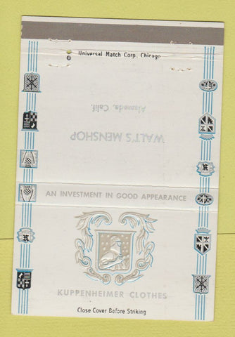 Matchbook Cover - Kuppenheimer Men's Clothes Walt's Alameda CA 40 Strike