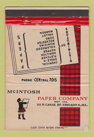 Matchbook Cover - McIntosh Paper Chicago IL WEAR 40 Strike