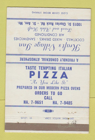 Matchbook Cover - Kraft's Village Inn Pizza St Ann MO 40 Strike