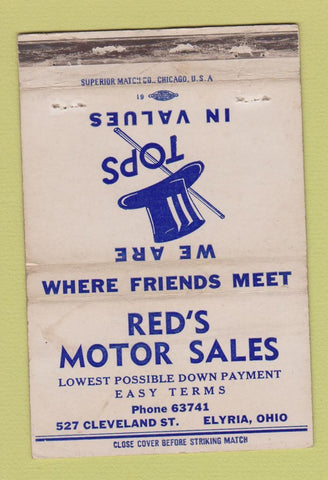 Matchbook Cover - Red's Motor Sales Elyria OH WORN 40 Strike