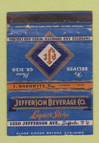 Matchbook Cover - Jefferson Liquor Store Buffalo NY WORN 40 Strike