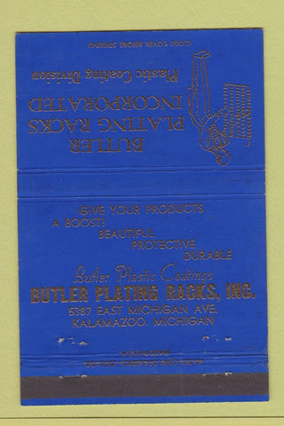 Matchbook Cover Butler Plating Racks Plastic Coating Kalamazoo MI BLUE 40 Strike