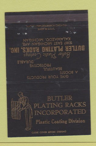 Matchbook Cover - Butler Plating Racks Plastic Kalamazoo MI BLACK 40 Strike