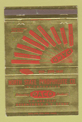 Matchbook Cover - North State Pyrophyllite Greensboro NC 40 Strike