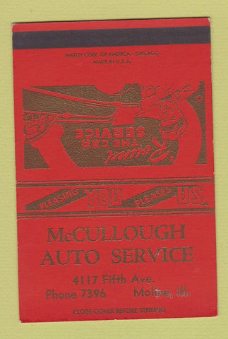 Matchbook Cover - McCullough Auto Service Moline IL SAMPLE 40 Strike
