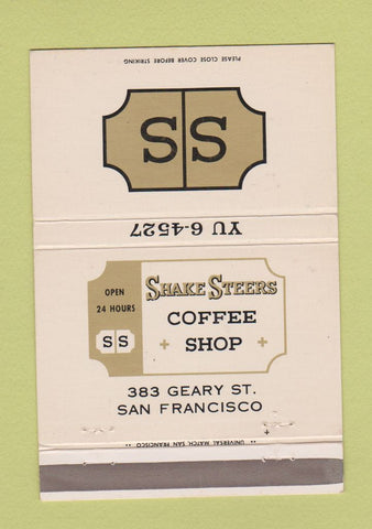 Matchbook Cover - Shake Steers Coffee Shop San Francisco CA 40 Strike