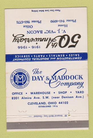 Matchbook Cover - Day and Maddock Company Cleveland OH Vic Bacon 40 Strike