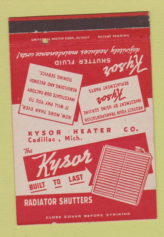 Matchbook Cover - Kysor Heater Cadillac MI Radiator Shutters 40 Strike