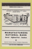 Matchbook Cover Manufacturers National Bank Detroit Dearborn MI WHITE 40 Strike