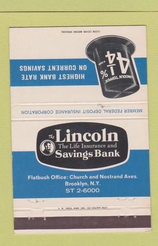 Matchbook Cover - Lincoln Savings Bank Brooklyn NY 40 Strike