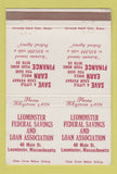 Matchbook Cover - Leominster Federal Savings Loan MA DOUBLE PRINT 40 Strike