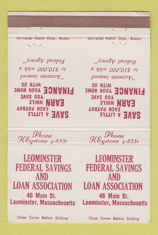 Matchbook Cover - Leominster Federal Savings Loan MA DOUBLE PRINT 40 Strike