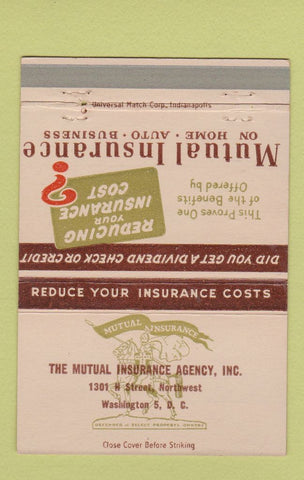 Matchbook Cover - Mutual Insurance Agency Washington DC 40 Strike