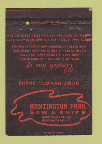 Matchbook Cover - Huntington Park Saw and Knife CA 40 Strike