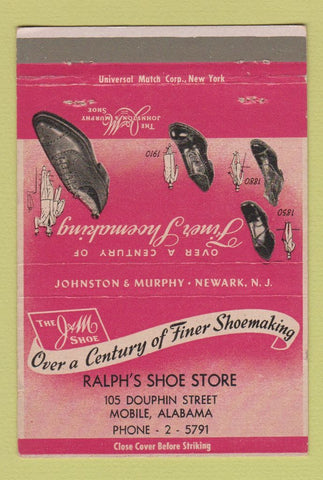 Matchbook Cover - Ralph's Shoes Johnston Murphy Mobile AL 40 Strike