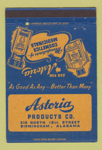 Matchbook Cover - Astoria Products Birmingham AL Cosmetics Medicine 40 Strike