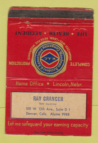 Matchbook Cover - Ray Crancer Insurance Denver Colorado WORN 40 Strike