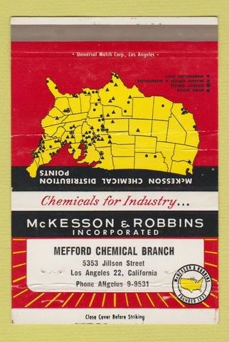 Matchbook Cover McKesson Robbins Chemical Mefford Los Angeles CA WORN 40 Strike