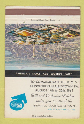 Matchbook Cover - RMS 1962 Seattle World's Fair Allentown PA  40 Strike